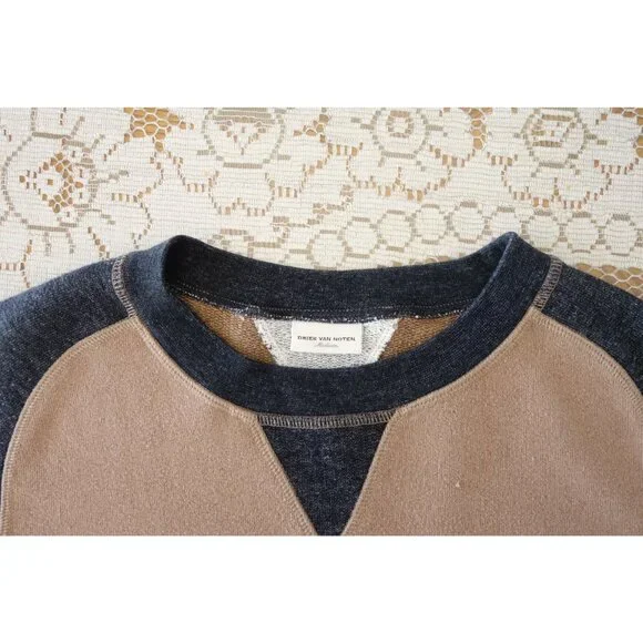 Dries Van Noten Light Brown Dark Grey French Terry Raglan Sweatshirt sz Medium - Picture 3 of 3